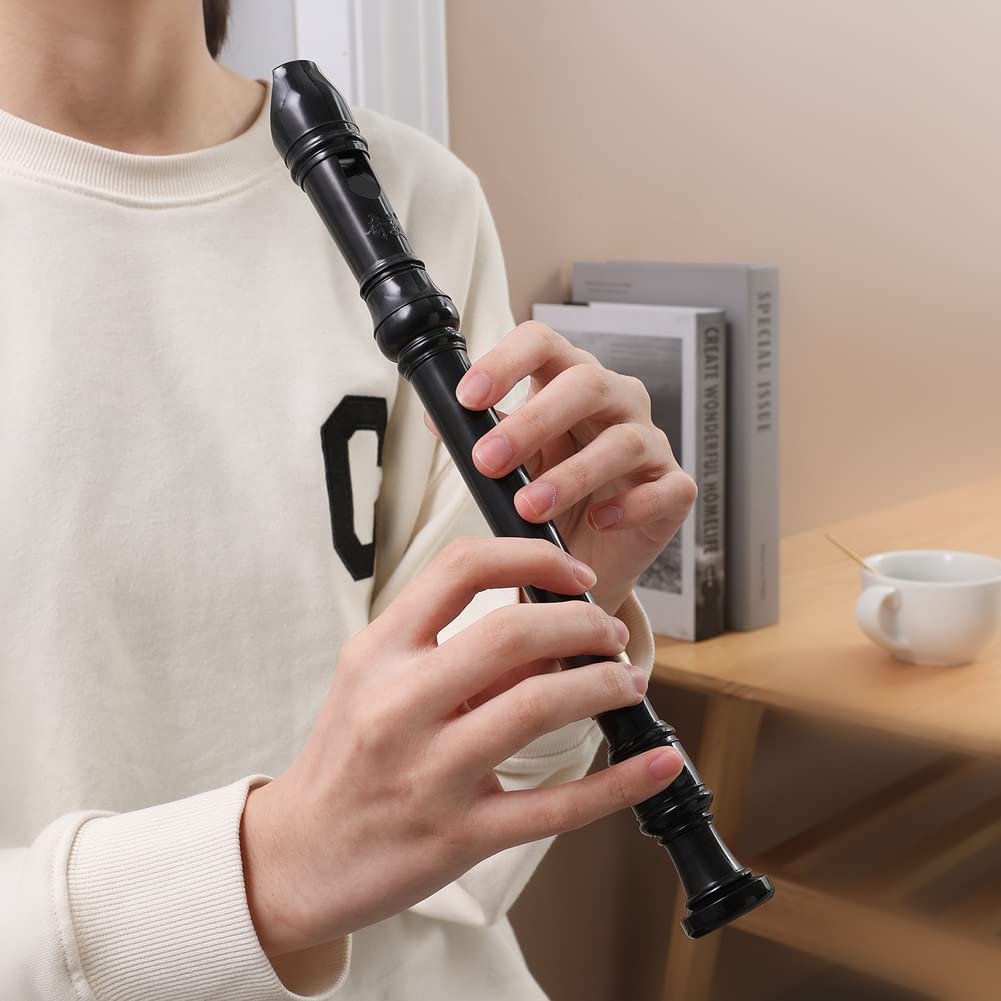 Fansjoy Flûte à Bec Soprano, 8 Trous Flûte à Bec Soprano pour Enfants Débutants, Instrument de Musique avec Kit de Nettoyage, Doigté Baroque, Noir