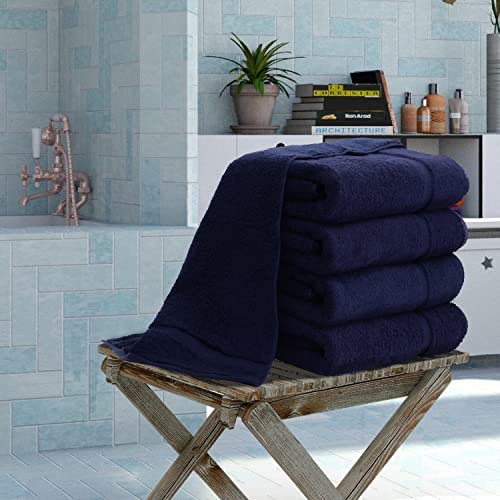 Image of BC BARE COTTON Luxury Hotel & Spa Towel Turkish Cotton Bath Towels - Navy Blue - Dobby Border - Set of 4