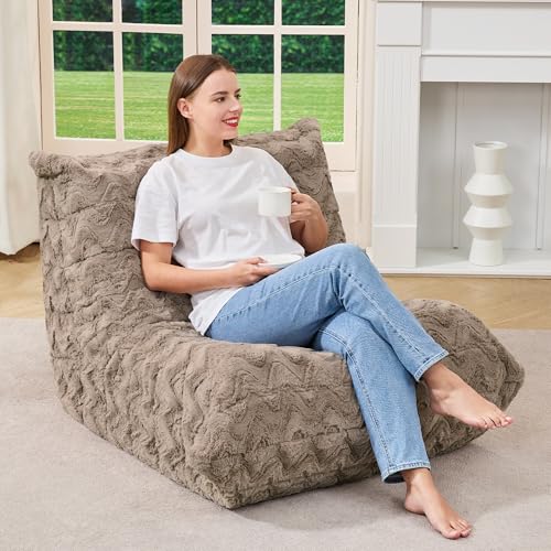 Image of Hobestluk Adults Bean Bag Chair Faux Fur BeanBag Couch for Living Room | Brown Chevron,Ergonomic Design,Memory Foam,UltraSoft,Anti-slip Bottom,No Assembly Required,Decorative Style for Living Room