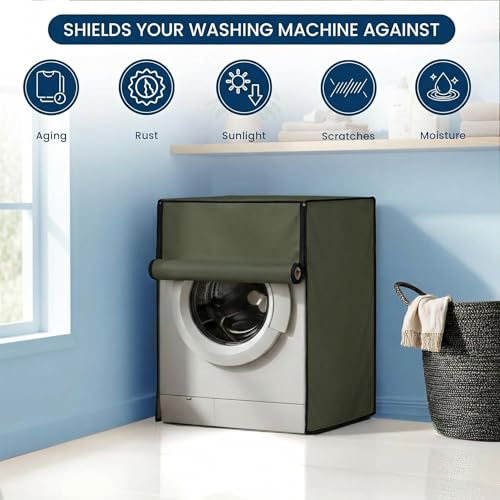 Image of Waterproof & Dustproof Front Load Washing Machine Cover Compatible for LG 12kg (FHD1208STB) | UV-Protective Washing Machine Cover | Anti-Slip Polyester | Easy to Clean & Zipper (Military)