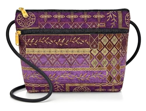 Image of Danny K. Women's Tapestry Zipper Purse Crossbody Handbag, Adjustable Cord, Handmade in USA