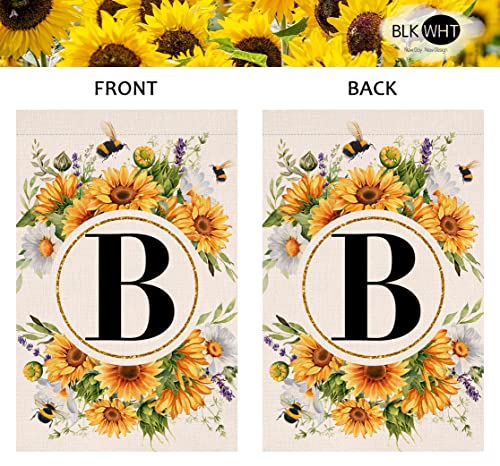 Monogram Letter B Garden Flag Summer Sunflower 12X18 Vertical Double Sided Spring Floral Bee Outside Decorations Small Burlap Family Last Name Initial Yard Flag #TOP4