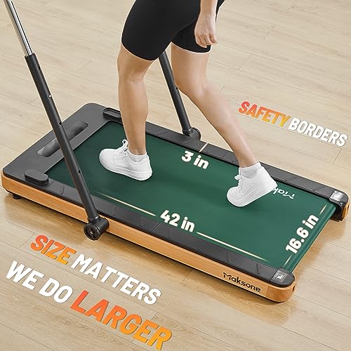 Image of Maksone Folding Wooden Treadmill 4D Adjustable Handlebars Extra Wide 42'' and Long Running Deck,Capacity Heavy Duty Desk Treadmill,Quiet 55dB for Home Gym