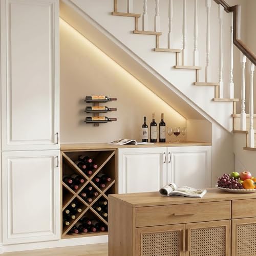 B4Life Wall Mounted Wine Rack for 3 Wine Bottles, Wood Holder, Wall Wine Bottle Racks for Kitchen, Dining Room, Bar Rack