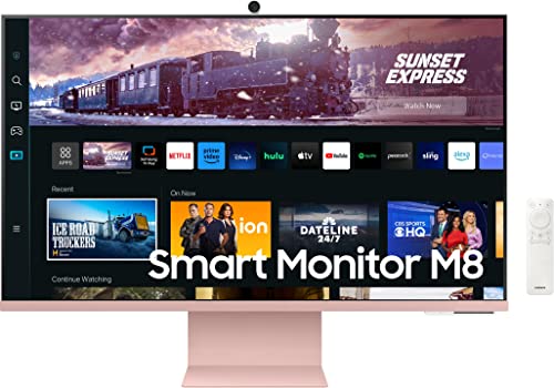 Image of (Refurbished) Samsung 32-inch(80cm) M8 4K UHD Smart Monitor, Mouse & Keyboard Control, HAS, Pivot, Type-C, Smart TV apps, Office 365, Dex, Apple Airplay, BT, IOT, Speakers, Remote (LS32CM80PUWXXL, Pink)