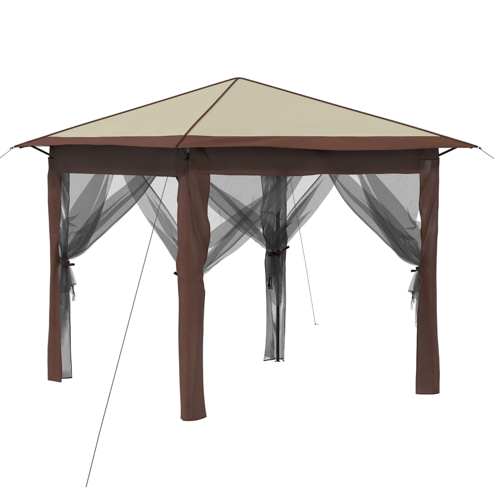 Pavillon 4 Wände 2,6 x 2,6 m Creme und Braun mit Dach wasserdicht