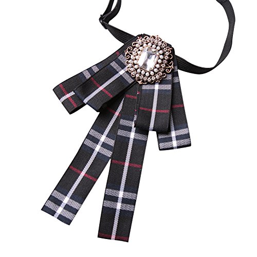 Preisvergleich Produktbild Frauen Schleife Boutonniere Schwarz Lernender Schuluniform Berufsbezeichnung Mädchen Geschäftsleben Kurzes Krawattenband Mode Fliege Kragenblume Brosche,Black-OneSize