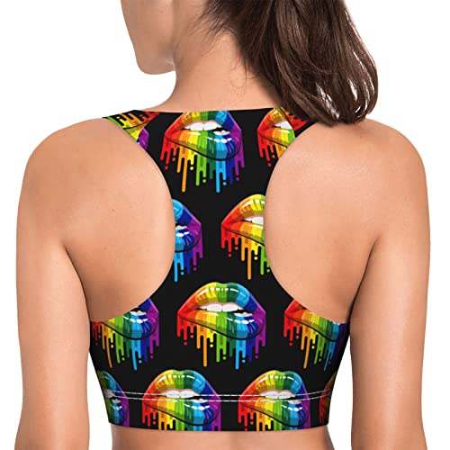 Besbapes Yoga Bras Women's Lgbt Gay Homosexual Lesbian Rainbow Lips Pride Racerback Sports Bra #TOP3