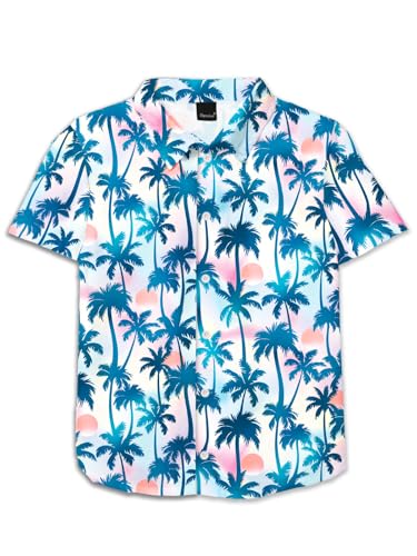 Image of Remimi Unisex Kids 4th of July Button Up Shirt Boys American Flag Print Hawaiian Beach Short Sleeve Tops 5-14 Years