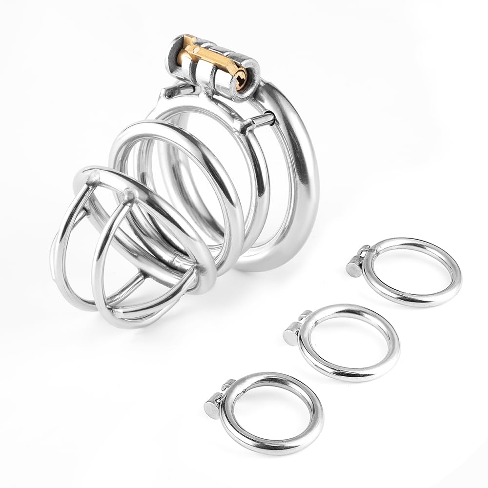 Silent Lock Stainless Steel Chastity Cage with Belt and 3 Size Rings- Adult Toy for Bondage Medium