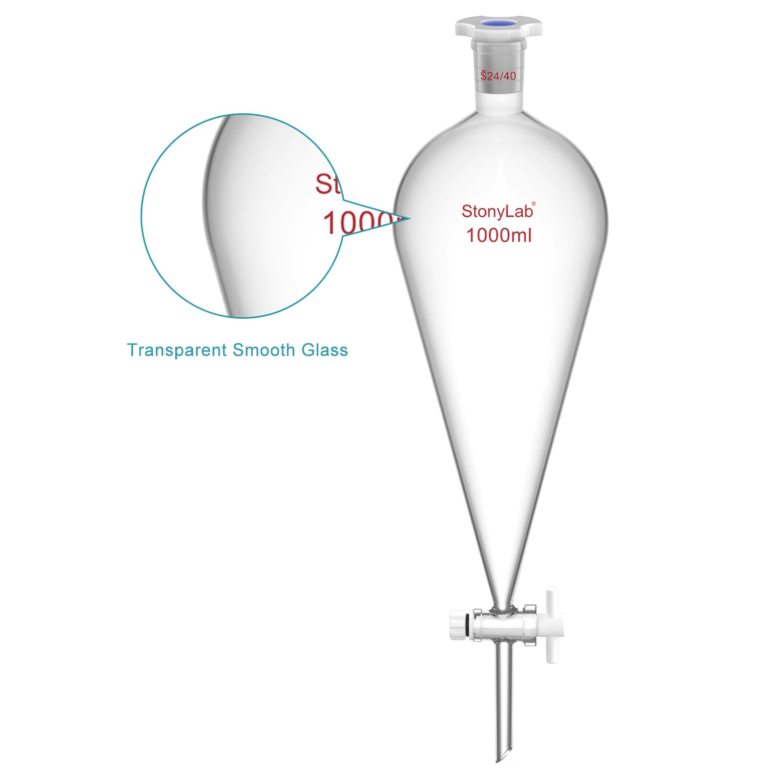 stonylab Borosilikatglas Scheidetrichter mit Laborständer Set, 1000 ml Kapazität, 24/40 Schliff und PTFE-Hahn für Titration Extraktion