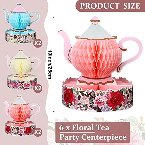 Wettarn 6 Pcs Floral Tea Party Decorations Princess Party Teapot Honeycomb Tea Party Centerpieces for Tables Spring Summer Birthday Decors 3D Vintage Teapot Vase Decors for Wedding Girls Women by Wettarn - Image 3