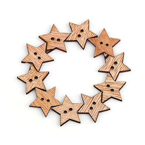 Karmelling 100Pc Wooden Star Sewing 2 Holes Buttons 19Mm(6/8") X 18Mm(6/8") #TOP2