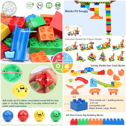 Marble Run Building Blocks for Kids: 130pcs Upgrade STEM Building Set with Launcher - Educational Toys for Kid Age 3-5 4-8 Preschool Family - Birthday for Boys Girls