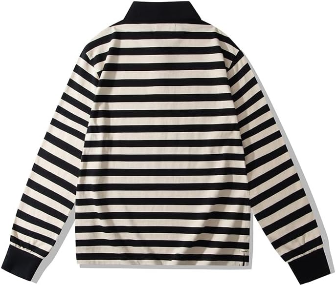 [Yizibuur] 洗濯耐久仕様 ポロシャツ メンズ 230g超厚手 ラガーシャツ 長袖 レトロストライプ オフィス通勤用 重厚ラ