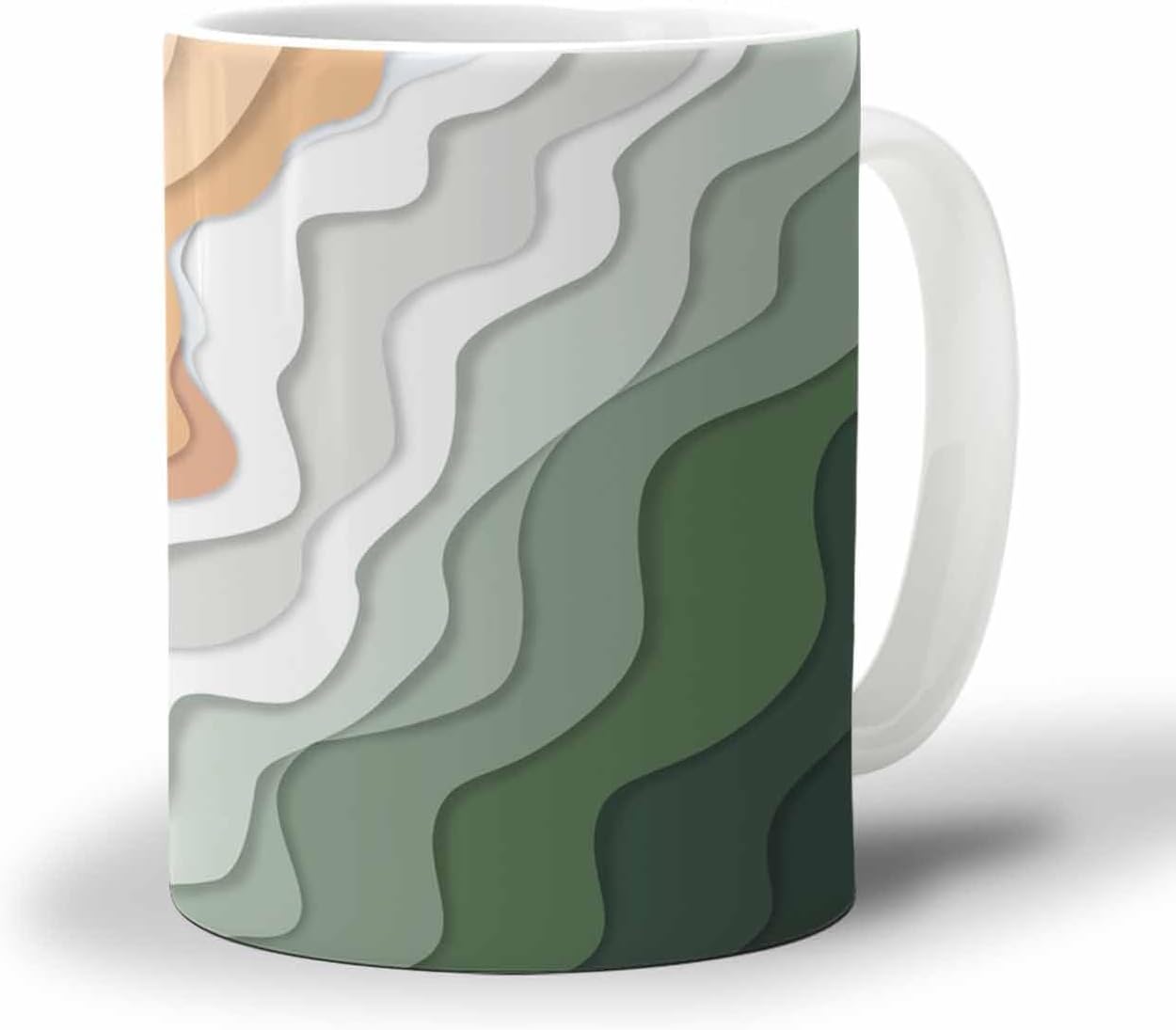 BEMIGO Ceramic Coffee Mug Summer Beach Waves Ceramic Mug White Cup, Sage Green Abstract Insulated Coffee Cup with Handle with Pattern Perfect for Tea and Hot Beverages, 12oz