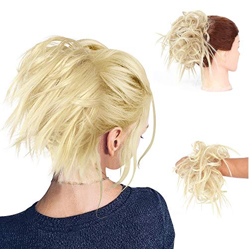 MSCHARM 2 Pcs Messy Hair Updo Synthetic Hair Bun Extensions Curly Wavy Messy Donut Hair Chignons Hair Piece Hair Updo Piece for Women and Girls 45g/Pc(24T613# Lihgt Brown-Off White)