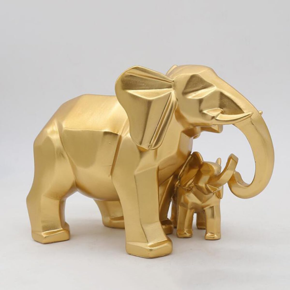 MAGICLULU Decoración de Resina Figura de Elefante Dorada y Diseño Geométrico, Escultura Madre E Hijo para Escritorio, Hogar, Oficina y Jardín, Obsequio para Familiares y Amigos
