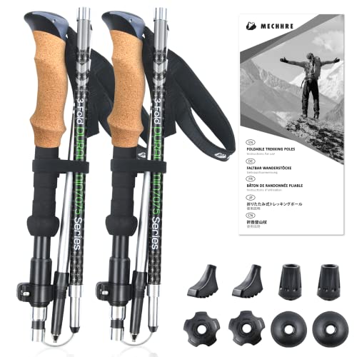 MECHHRE Hiking Camping Mountains Walking Poles -7075 Aluminum Foldable Trekking Poles for Men Women, Real Cork & EVA Grips-Quick Flip-Lock Hiking Poles Collapsible with Gear Outdoor Gifts (2 Pack)