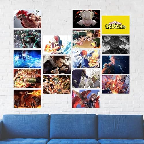 Image of ATEVON My Hero Academia Anime Wall Poster Set - 18-Pack 6x4 inch Unframed Collage Kit Featuring Shoto Todoroki, Izuku Midoriya, and More for Anime Room Decor