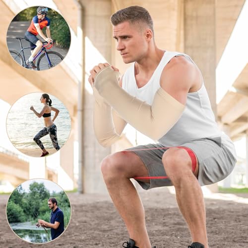 Abeillo 4 Paar Lange Armstulpen, Armstulpen Damen, UV Sonnenschutz, Schützender Armschutz, Lange Fingerlose Handschuhe Wärmer Daumenloch, Armsleeve, Hautschutzärmel für Damen Herren (Hautfarbe)