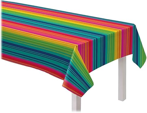 Serape - Mantel de vinilo con respaldo de franela a rayas, 52 x 90 pulgadas, 1 unidad, accesorio de mesa duradero y fácil de limpiar, ocasiones