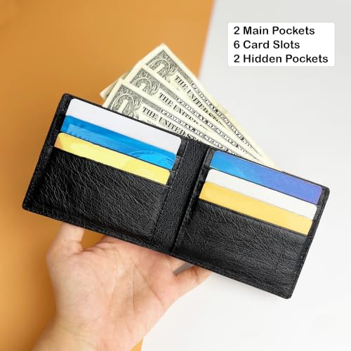 Image of Black Ostrich Double Side Leather Bifold Wallet, RFID Blocking Mens Wallet