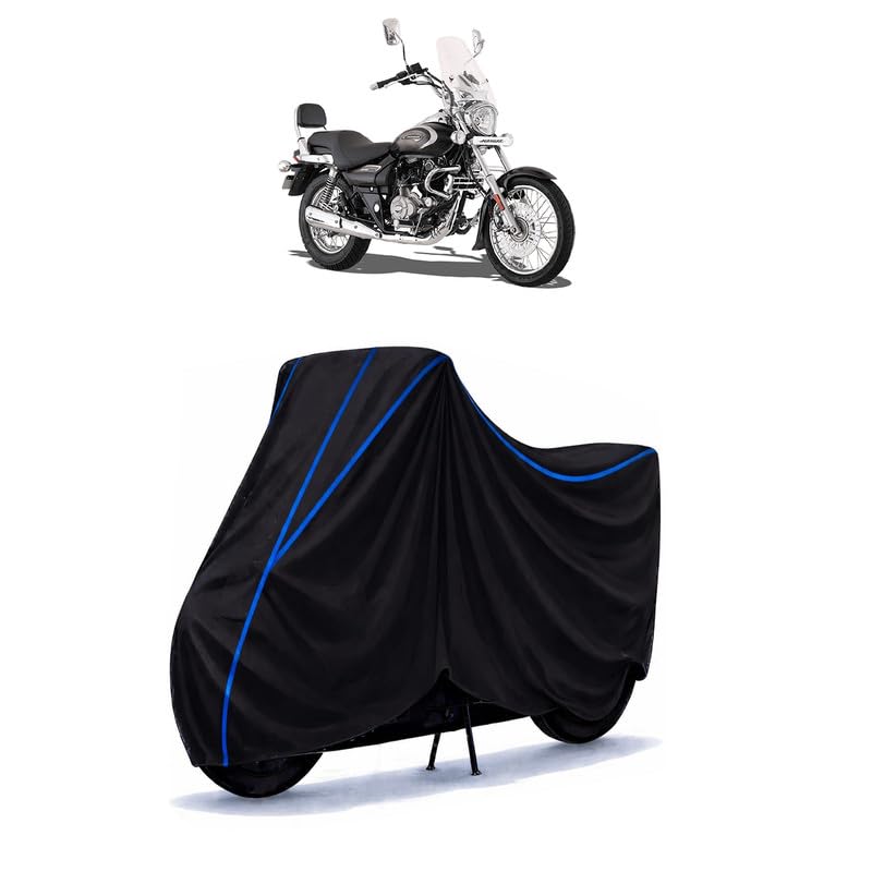Image of Bajaj Avenger Cruise 220 Bike Cover Water Resistant Universal Motorcycle Rain | Heavy Duty UV Protection, Dust, Scratch Indoor Outdoor All Weather with Black Blue Piping Elastic