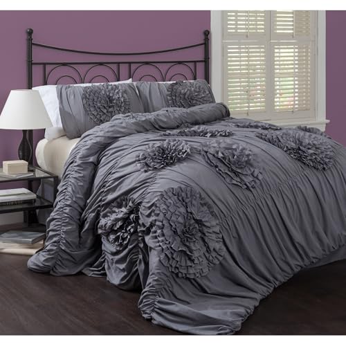 Image of Lush Decor Serena Comforter Set, 3 Piece Set, Full / Queen, Light Gray - Cute Comforter - Queen Bedding Set - Gray Comforter Queen Size - Coquette Decor