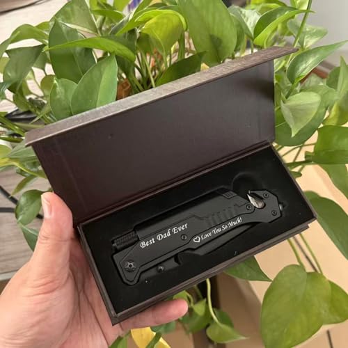 Image of Mothers Day Fathers Day Gift - Personalized Custom Engraving Gifts for Him Her, 6-in-1 Multifunctional Folding Pocket Knives with LED Light, Seatbelt Cutter, Glass Breaker, Magnesium Fire Starter, Bottle Opener