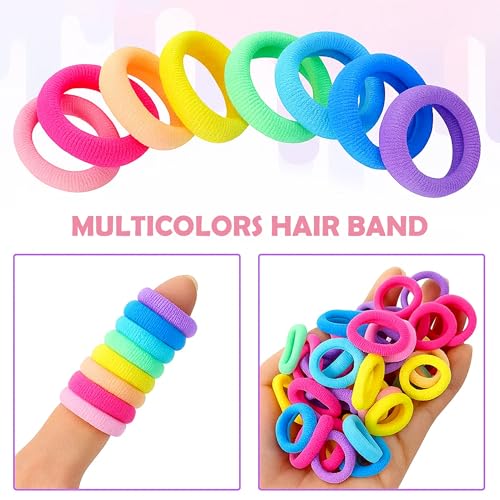 Image of GLUN Baby Toddlers Girls Elastics Hair Bands, 100 Piece Pack Multi Candy Colours Hair Ties High Elasticity, Ponytail Holders for Women & Girls