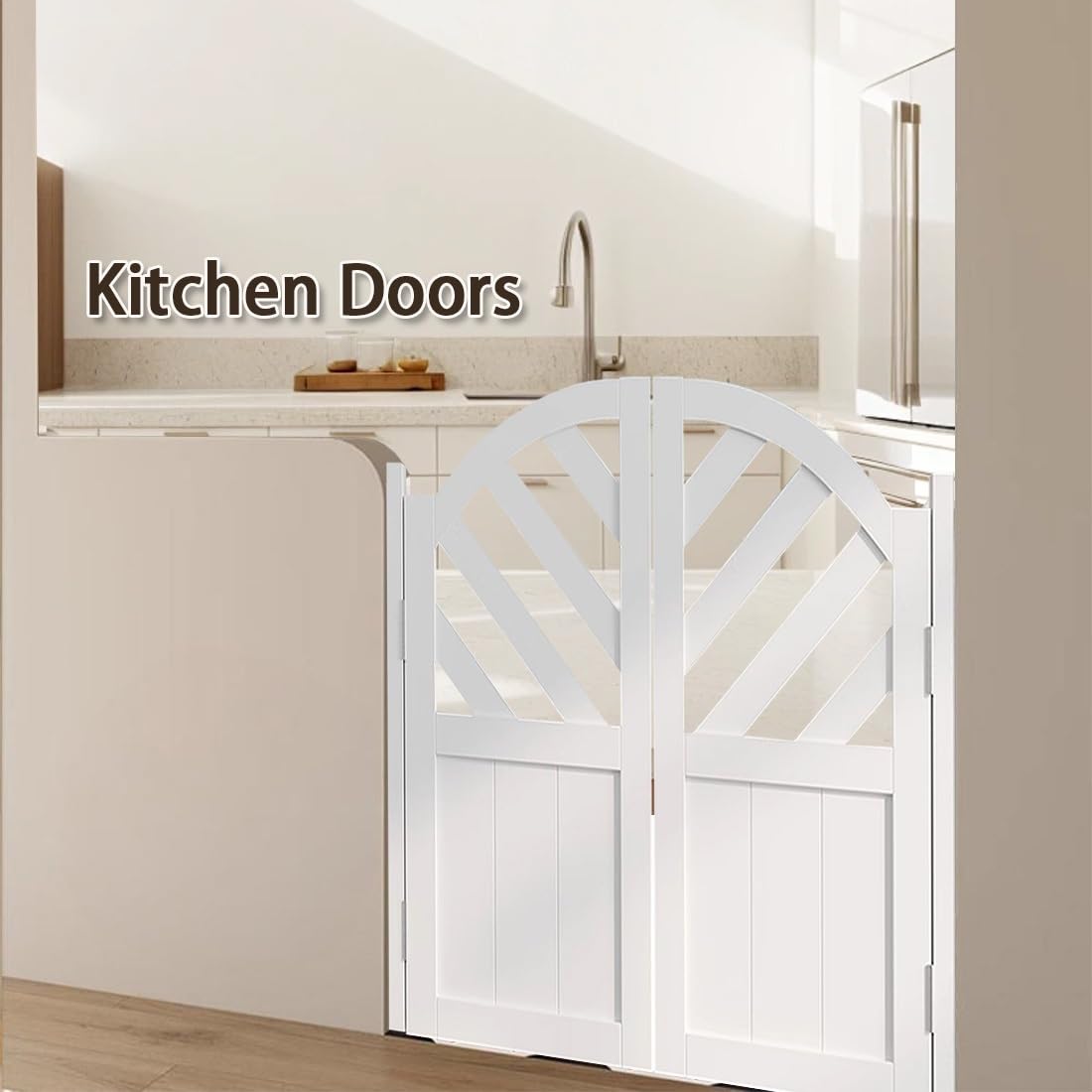 Porte a battente in legno di pino, stile saloon a mezza vita, con cerniere a chiusura automatica e ferramenta, per cucina, bar, corridoio, porta divisoria interna, finitura bianca, 90 x 100 cm