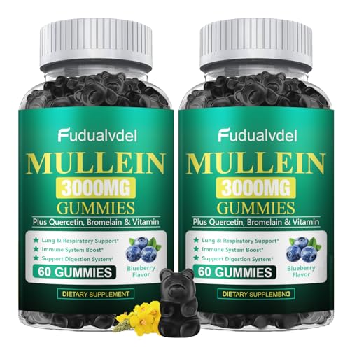 Fudualvdel 3000mg Organic Mullein Gummies - Contains Mullein Leaf Extract Supplement Breathing with Quercetin and Bromelain Immune Support 120 Cts