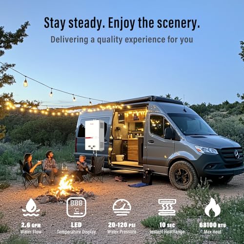 TOPWISH Tankless Water Heater 10L, 2.6GPM Portable Propane Camping Water Heater with Digital Display Overheating Protection, 68,100 BTU Instant Gas Hot Water Warmer for Outdoors RV Shower Cabin - Thumbnail 3