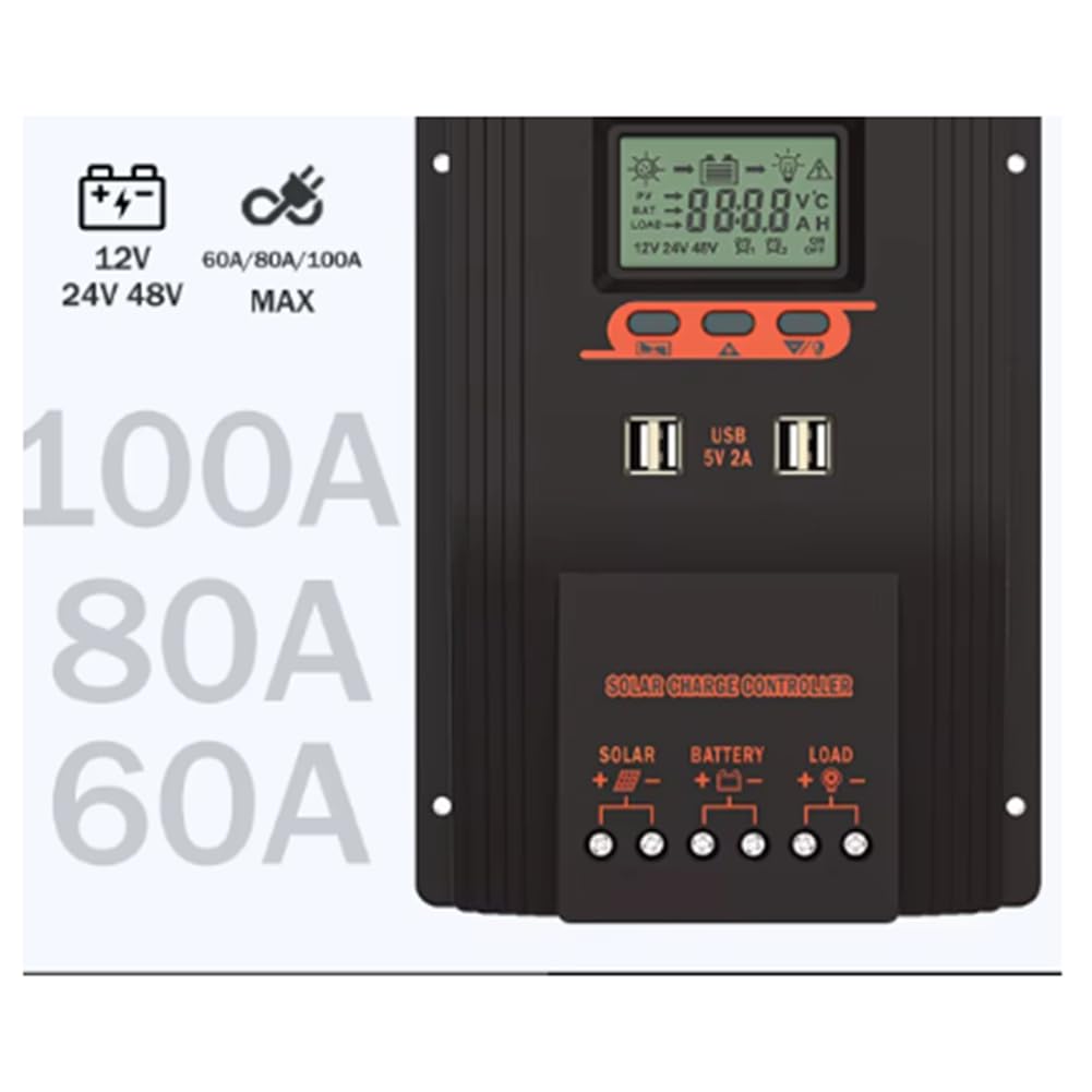 MPPT/PWM regulator ładowania solarnego 80 A, regulator panelu słonecznego, wyświetlacz LCD, różne tryby sterowania obciążeniem