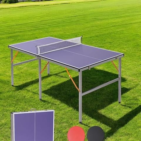Table Tennis Tables, 6ft Mid-Size Professional Outdoor Table Tennis Table Foldable & Portable Ping Pong Table Set for Indoor Games with Net, 2 Table Tennis Paddles and 3 Balls Cover