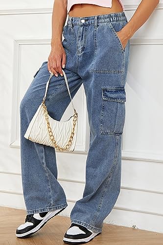 QYANGG High Waist Stretch Cargo Pants Women Baggy Multiple Pockets Relaxed Fit Straight Wide Leg Y2K Pants2