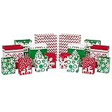Image Arts Holiday Gift Bag Assortment, Red and Green Snowflakes, Reindeer, Chevron (Pack of 16 Small, Medium, Large Bags for Classrooms, Treats, Gift Exchanges)