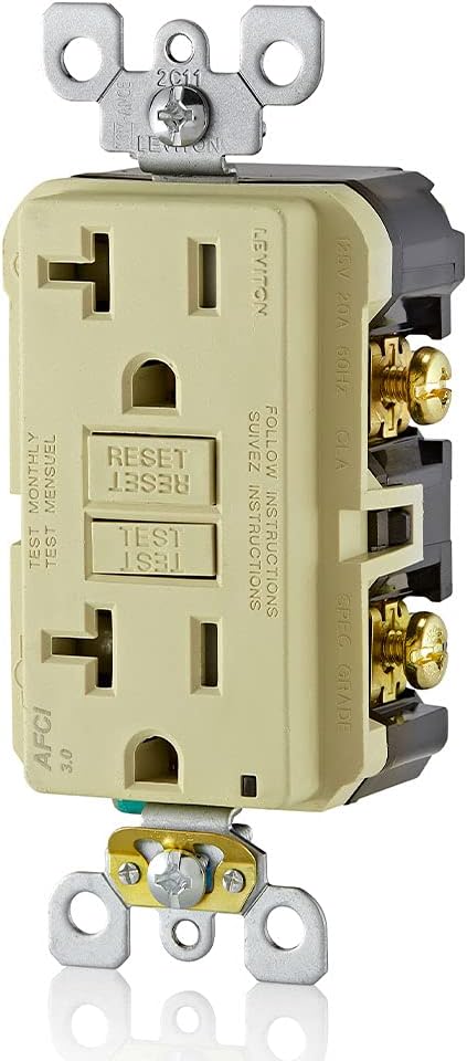 Leviton AFTR2-I 20-Amp, 120-Volt SmartlockPro Outlet Branch Circuit Arc-Fault Circuit Interrupter (AFCI) Receptacle, Wallplate Included, Ivory - Electrical Cables - 