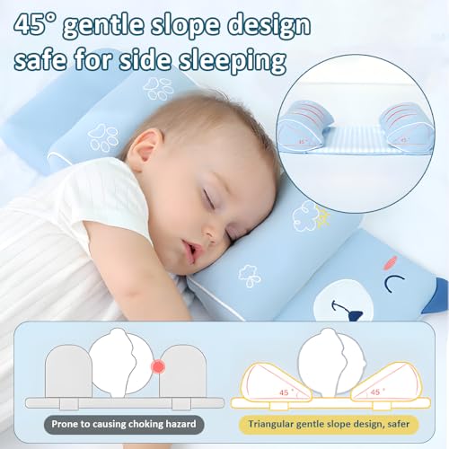 Hojalis Baby Head Shaping Pillow with Cartoon Pillowcase, Memory Foam Baby Pillow for Head Shaping, Children's Pillow with Case, Breathable & Flat for Newborns to Correct Head Shape (Blue, One Size) - Image 2