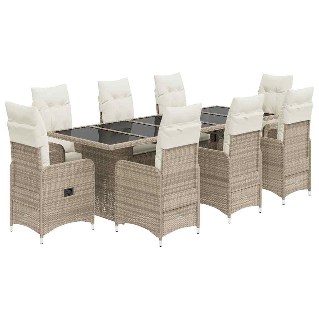 Juego de 9 piezas de jardín con cojín beige exterior E