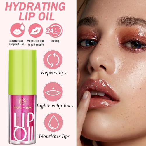 Plumping Lip Oil, 2pc Lip Oil Set, Tinted Lip Oil Gift Set, Moisturizing Lip Balm Lip Care, Big Brush Head High-Shine, Crystal Jelly Lip Glow Oil, Long Lasting No-Sticky Hydrating Lip Gloss - Image 4