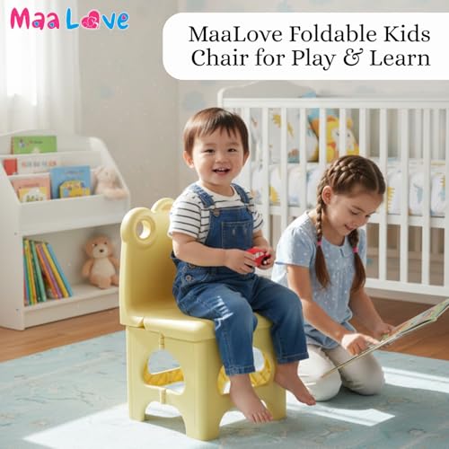 Image of Plastic Foldable Chair for Kids | School Study Chair for Indoor or Outdoor Use for Toddler Kids | Strong & Stable, Safe Rounded Edges | Capacity Up to 40 Kg (Yellow)