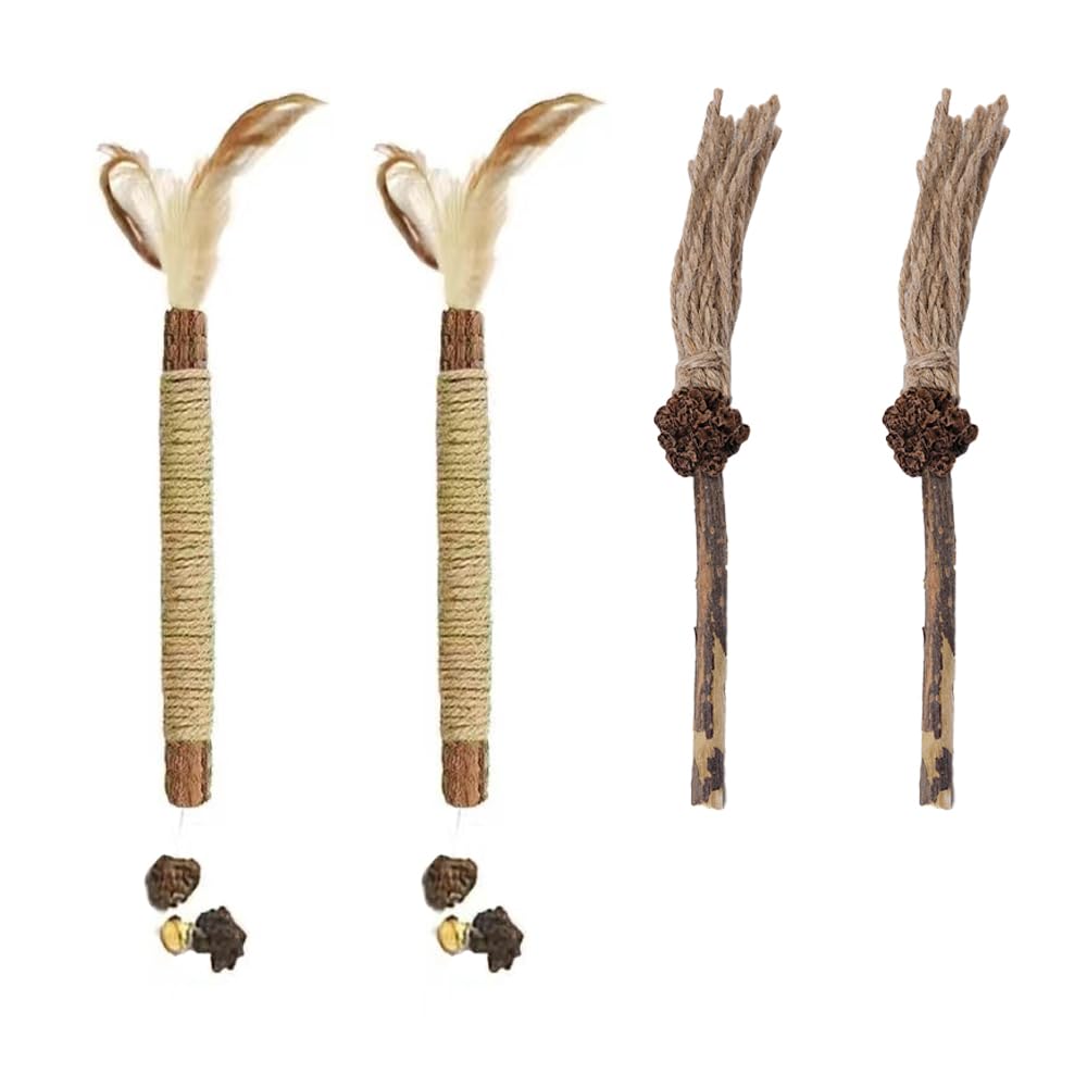 Muiltvoe 4pcs Cat Rattan Chew Stick Molar Stick Twine Rattan Cat Stick Cat Bite Molar Stick Kitten Teething Chew Stick