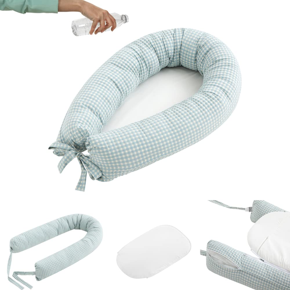 Cuna Nido para bebé recién nacido Quartz Vichy, cojín reductor con base impermeable, desenfundable y lavable, 100% algodón, certificado OEKO-TEX® CoolDreams