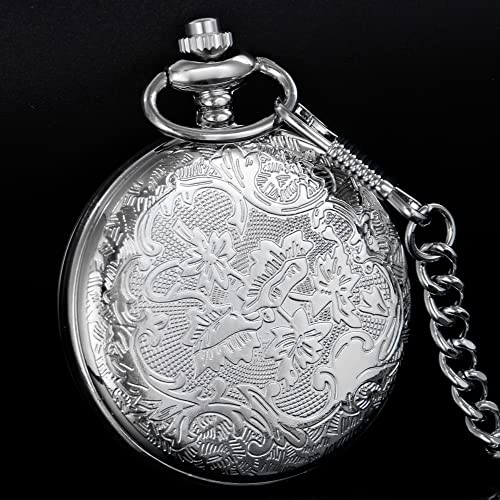 Tiong Hollow Case Quartz Pocket Watch Arabic Numerals Retro Watches Souvenir Gift For Men Women(Silver) #TOP5