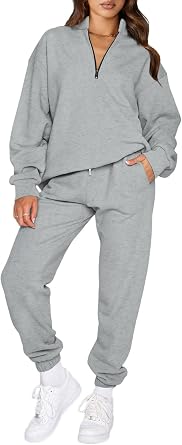 Aleumdr Women 2 Piece Outfits Sweatsuit Oversized Half Zip Pullover Long Sleeve Sweatshirt Jogger Pants Set with Pockets