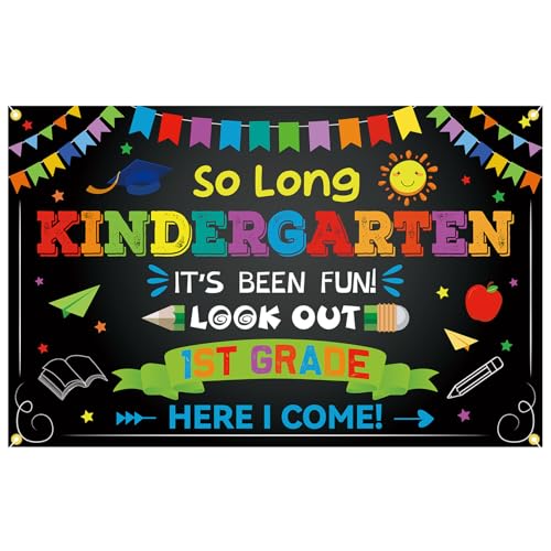 YEIRFYY So Long Kindergarten It's Been Fun Look Out 1st Grade Here I Come Backdrop Banner Kindergarten Graduation Party Decorations Kindergarten Grad Background for School Classroom Party Decorations