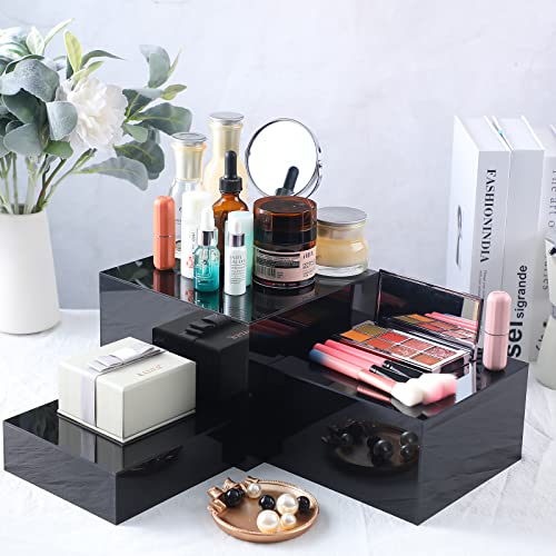 Bucherry 6 Pcs Acrylic Display Risers - Nesting Cubes 5 Sided with Hollow Bottoms Display Stand Shelf for Cosmetics Food Collectibles Jewelry Figures Show (Black) by Bucherry - Image 4