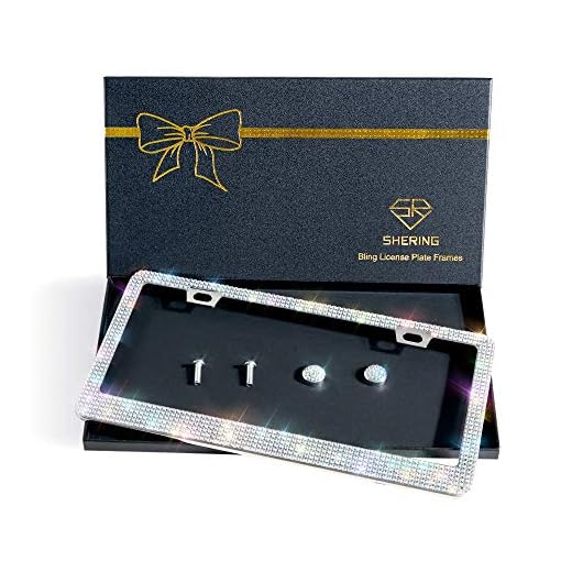 Shering Bling Glitter License Plate Frame, Elegant Giftbox with Handcrafted Crystal Premium Stainless Steel Bling License Plate Frame for Women ,Party,Birthday Gift (White Colorful, 1PACK)